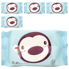 PUKU 藍色企鵝 嬰兒柔濕巾 隨身包, 20張, 5包