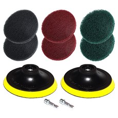 電鑽用清潔菜瓜布3種 x 100mm + 背板 + 連接轉接頭套組, 灰色, 紅色, 綠色, 2套