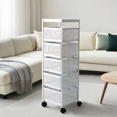 탐사 이동식 회전형 수납 트롤리, 화이트, 5단