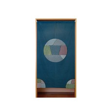 Nextyle 平安古樸圓印花門簾 100%純棉 日式和風 微透光, 150*85cm, 文青藍, 1件