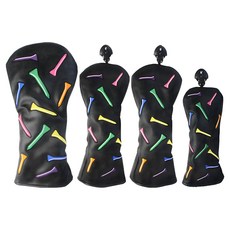 防水刺繡高爾夫球釘款木桿保護套4件組, 黑色, 1組