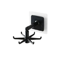 免釘無痕廚房六爪掛鉤, 承重力強 穩固不易掉落, 360度旋轉, 多角度使用, ABS材質, 黑色, 1入