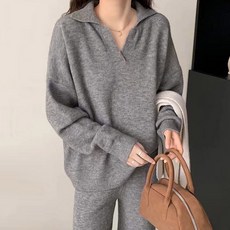 女性用Bellis長袖針織衫 + 寬版鬆緊帶長褲套裝 264191