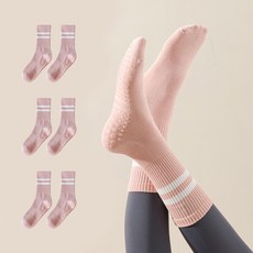 Edelrine 女款雙線運動皮拉提斯中筒襪, 3個, 粉紅色