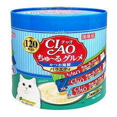 INABA CIAO 啾嚕 燒肉泥桶 SC-212 鰹魚海鮮綜合, 14g x 120入, 大桶包裝設計, 內含3種口味, 綠茶除臭成分, 1.68kg, 1桶