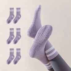 에델린 여성 투라인 밴딩 스포츠 필라테스 중목양말, 퍼플, 3개