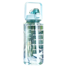 時間刻度大水壺 附吸管 食品級PC材質, 湖水綠, 2L, 1個