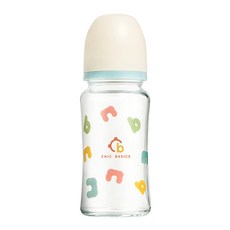 奇哥 BASICS 耐熱硼矽玻璃寬口奶瓶, 1個, 240ml, 透明色 + 藍色 + 白色