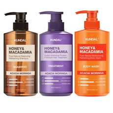 쿤달 허니 앤드 마카다미아 네이처 샴푸 + 트리트먼트 + 바디워시 아카시아모링가향 500ml 세트, 1개