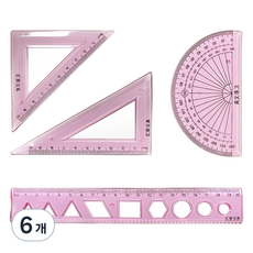 BAKOZEL 軟式三角尺 量角器 20公分尺 套組, 粉紅色, 6個