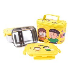 LILFANT Common Siblings印花方形不鏽鋼雙層便當盒 2入+便當袋, 混色, 1組