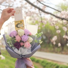 EPLYN 玫瑰造型花束+提袋+opp塑膠包裝袋, 紫色