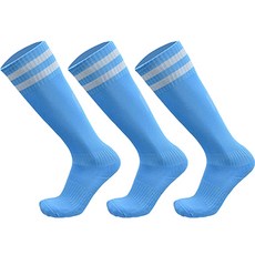 撞色線條防滑足球襪, 天空+白線, 3雙