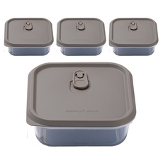 mommy's table 食品級矽膠蒸氣孔密封保鮮盒 S 350ml, 熊熊棕, 4個