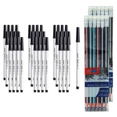 慕那美 簽字筆 351 12入 3p + Sky Glory 三角橡皮擦鉛筆 12p 組, 黑色, 2套