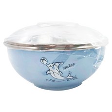 ZEBRA THAILAND 斑馬牌 不鏽鋼蓋兒童碗, 藍色, 不鏽鋼碗1個 + 蓋子1個 + 湯匙1支, 1組