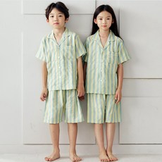 PINGCOCO 兒童學生條紋檸檬短袖睡衣家居服上下套裝