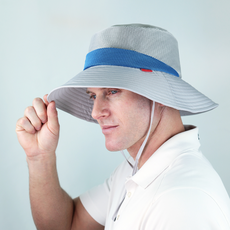 lupeo 男款網狀線條漁夫帽, 灰色 藍色