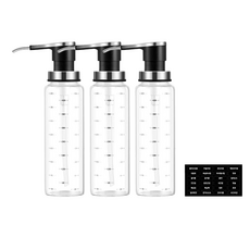 ROMEO 按壓式糖漿瓶 油瓶 調味罐 黑色 500ml x 3入 + 貼紙, 1套