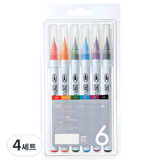 ZIG CLENA COLOR 리얼 브러쉬펜 6색 세트, 4세트