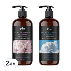 플루 네이처 앤 퍼퓸 바디워시 베이비파우더 1000g + 샴푸 화이트머스크 1000g, 2세트