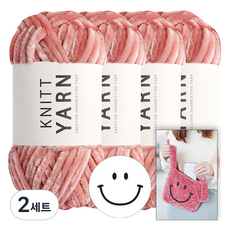니뜨 허니 벨벳 뜨개실 100g 4볼+스마일 재단펠트지+스마일 봉다리백 도안, 2세트, 6 핑크