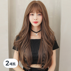 Hi Uni Grace Wave 長發全假髮 68cm + 假髮網 + 支架套裝, 冷棕色, 2組