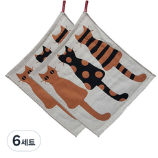 lapezzo 고리 핸드 주방타올 패턴캣츠 2p, 브라운, 6세트