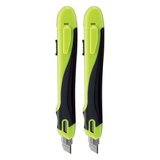 KOKUYO 國譽 FLANE 安全美工刀 標準型, 氟加工刀片不易沾黏膠帶, 左右手適用, 附拆刃工具及替刃盒, 綠色, 2支