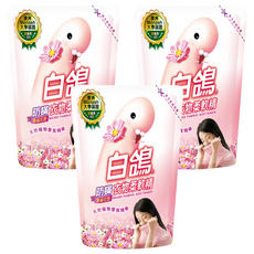 白鴿 防蟎衣物柔軟精 幸福花香 補充包, 植物香氛精華，有效防止靜電，灰塵不易沾染, 1.8kg, 3包