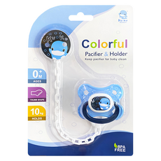 KU.KU Duckbill 酷咕鴨 繽紛樂奶嘴鍊+初生安撫奶嘴套裝 承受10kg拉力 塑鋼材質 壓扣設計, 0歲以上, 藍色, 1個