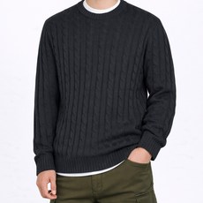 가이스토리 남성용 무지 라운드 베이직핏 슈가 꽈배기 니트