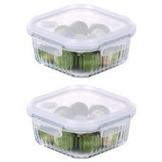 네오플램 웨이브락 유리 밀폐용기 V, 2개, 800ml