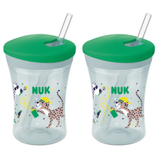 NUK 攜帶式吸管水杯, 230ml, 2個, 綠色