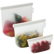 LILIVE 雙層鎖矽膠保鮮袋 500ml + 1L + 1.5L 套組, 1套, 白色