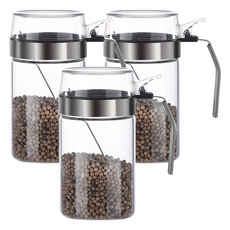 ROMEO 耐熱玻璃把手調味罐組, 1套, 調味罐 450ml x 3p + 湯匙 3p + 貼紙 12種