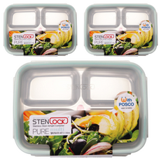 STENLOCK 史丹利 Pure多用途長方形不鏽鋼4格分裝密封保鮮盒, 3個, 1.1L