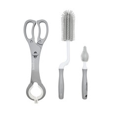 MOYUUM 旋轉矽膠奶瓶刷+奶嘴刷+奶瓶夾, 冷灰色, 1組