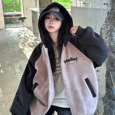 Orenjidamom 女童款 Hello印花羅紋袖連帽拉鍊外套