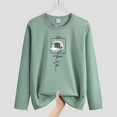 男款線條球帽方形印花大尺碼長袖T恤