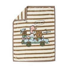 Ishur 伊舒爾 法蘭拉捨爾絨嬰兒毯被 - 柔軟親膚 保暖 不悶熱 防皺 不易變形 不易起球 雙層 可機洗, 130 x 100cm, 歡樂頌 米色 + 棕色