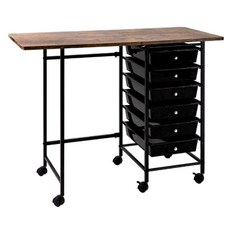 AMOS 亞摩斯 輕工業復古風六抽摺疊收納桌 DCA060DK, 胡桃色