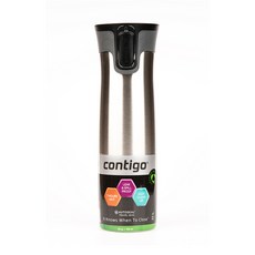 Contigo 不鏽鋼保溫水壺, 7小時保溫, 防撒防漏, 易清洗, 亮銀, 710ml, 1個