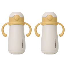 마더케이 허그 보온 빨대컵, 350ml, 2개, 머스터드