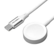 POLYWELL 寶利威爾 Apple Watch 磁吸無線充電器 Type-C編織線 PW15-T65-0639, 1條, 白色