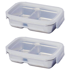 JAJU 스테인리스 사각 두 칸 나눔 찬통, 2개, 500ml