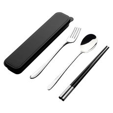 CAFE ROMEO 隨身餐具組+收納袋, 黑色, 1組