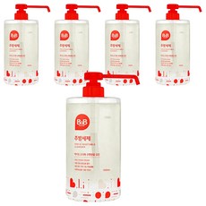 B&B 嬰兒食器適用蔬果洗碗盤洗潔精, 1L, 5瓶