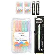 TUCO.B KOMA 雙頭柔色螢光筆 6色 + Dr. GRIP 舒適自動鉛筆套組, 綠色(自動鉛筆), 3套