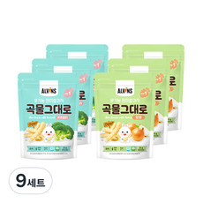 엘빈즈 유아용 유기농 곡물 그대로 현미 쌀과자 STEP1 2종 세트, 9세트, 브로콜리맛, 양파맛, 25g